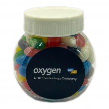PLASTIC JAR FILLED WITH MINI JELLY BEANS 170G (Corp Coloured or Mixed Coloured Jelly Beans)